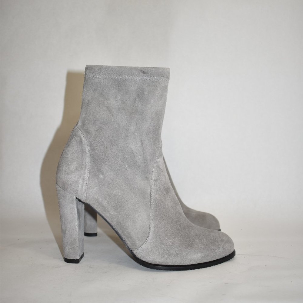 $650 STUART WEITZMAN Highland Suede grey heel Sock Boots 9 (JB22)